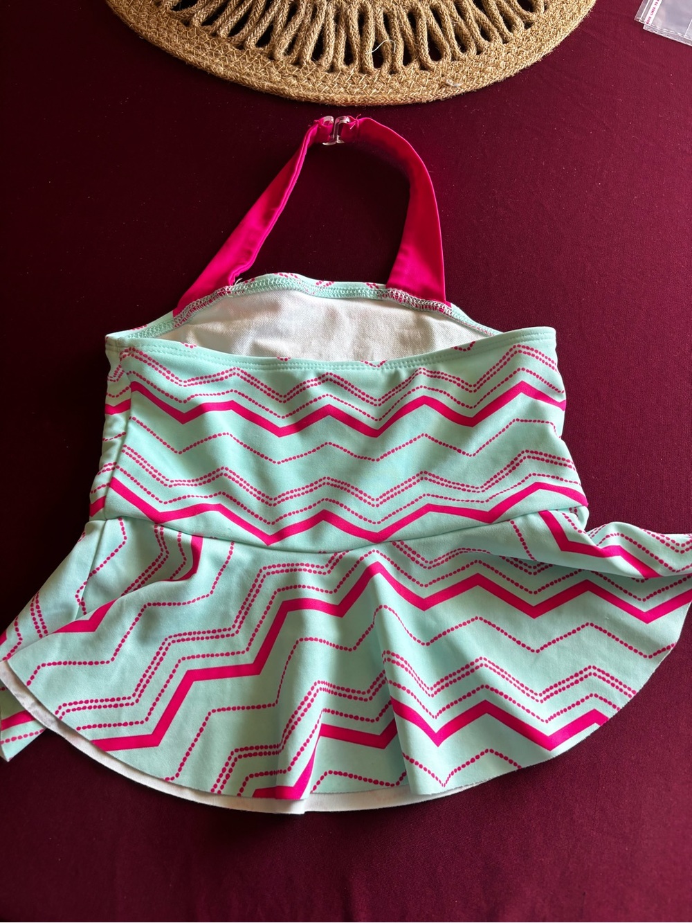 Cat & Jack Mint and Hot Pink Chevron Halter Swim Top with Peplum top only  4T